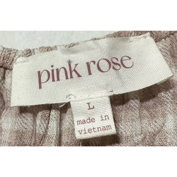 Pink‎ Rose tan white checked shirt size L - Picture 2 of 4